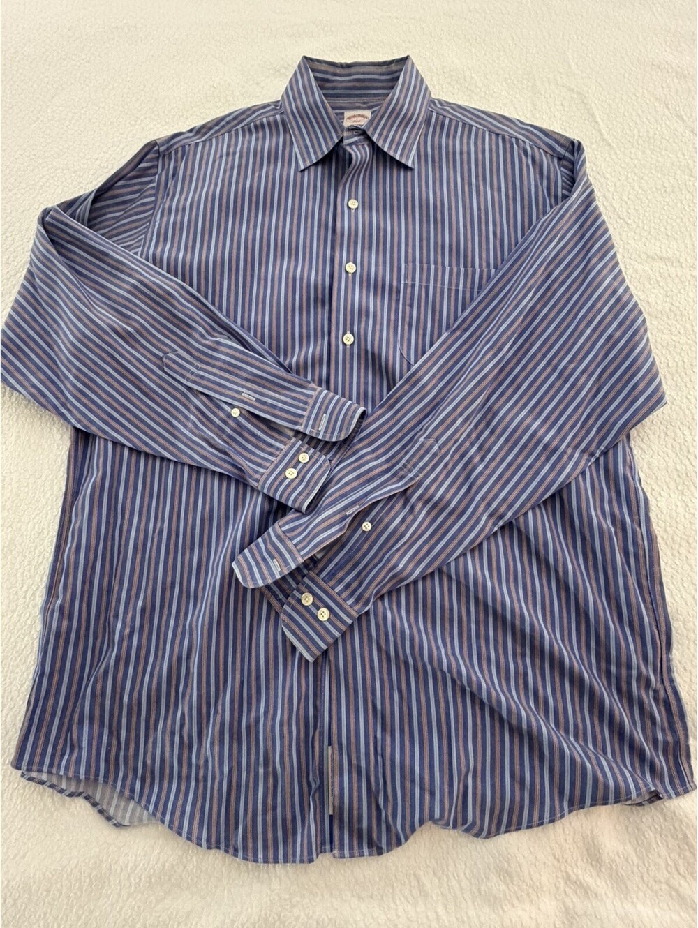 Brooks Brothers 346 Shirt Mens Large Blue Striped Long Sleeve Button Up